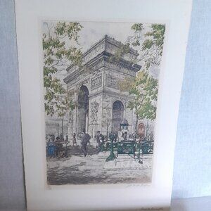 RARE Antique Etching of "Arc de Triomphe"